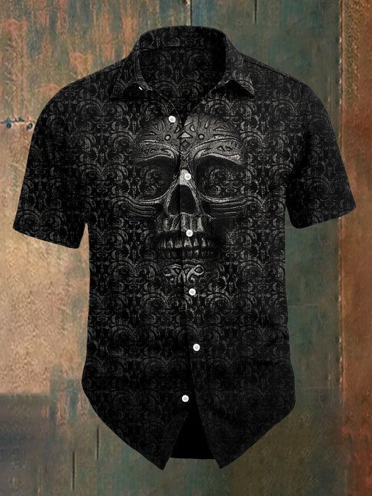 Men's Vintage Skull Art Print Short Sleeve Shirt