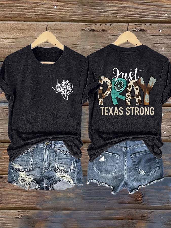 🙏💔Join us in praying for Texas.🙏Retro Just Pray Texas Strong Faith Cross Print T-Shirt