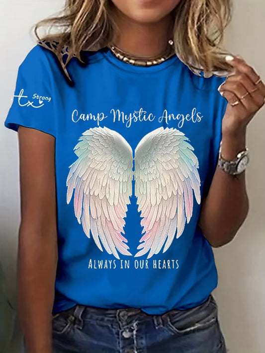 🙏💔Join us in praying for Texas.🙏Women's Mysterious Camp Angels Are Forever in Our Hearts Printed Casual T-shirt