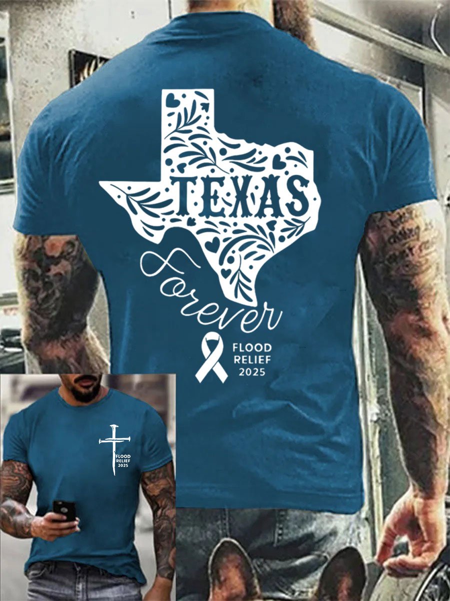 Men's Texas Flood TEXAS Forever Print Crew Neck T-Shirt