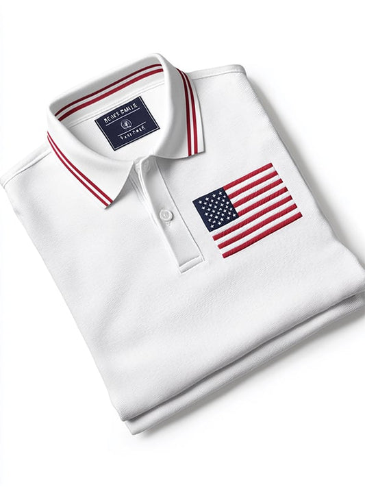 Men's Classic Business Flag Independence Day Short Sleeve Polo Shirt