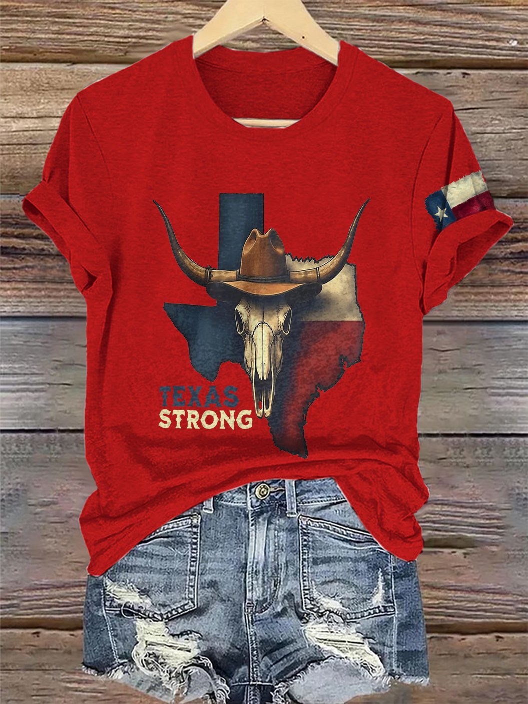 🙏💔Join us in praying for Texas.🙏Retro Texas Strong Cow Skull Texas State Flag Print T-Shirt