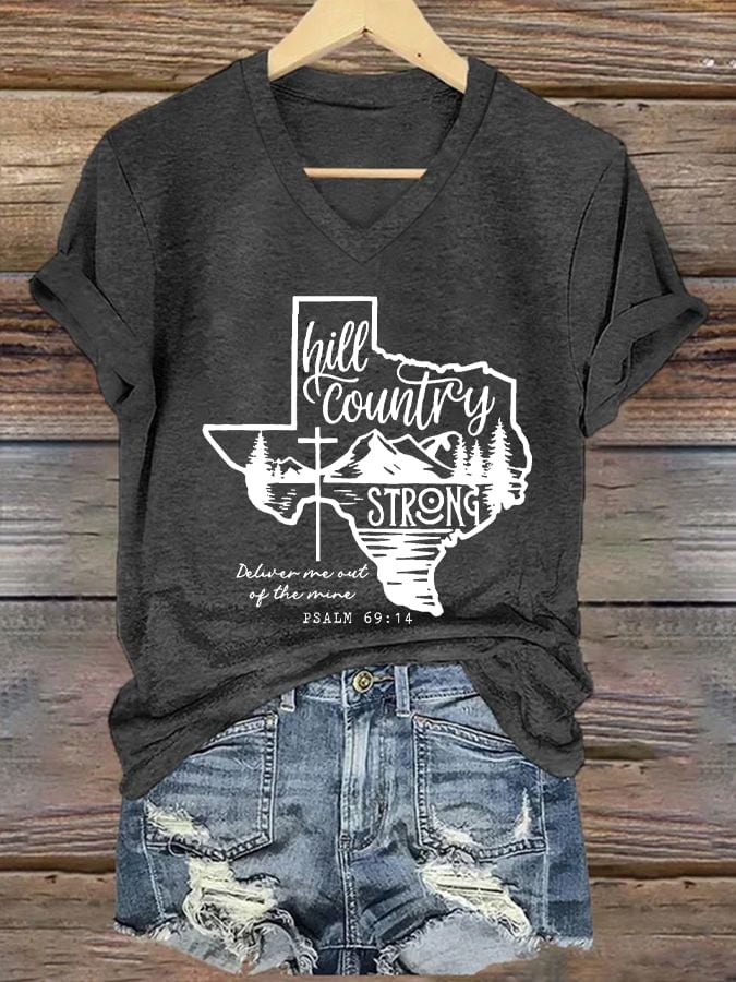 🙏💔Join us in praying for Texas.🙏Women's Texas Hill Country Strong Print V-Neck T-Shirt