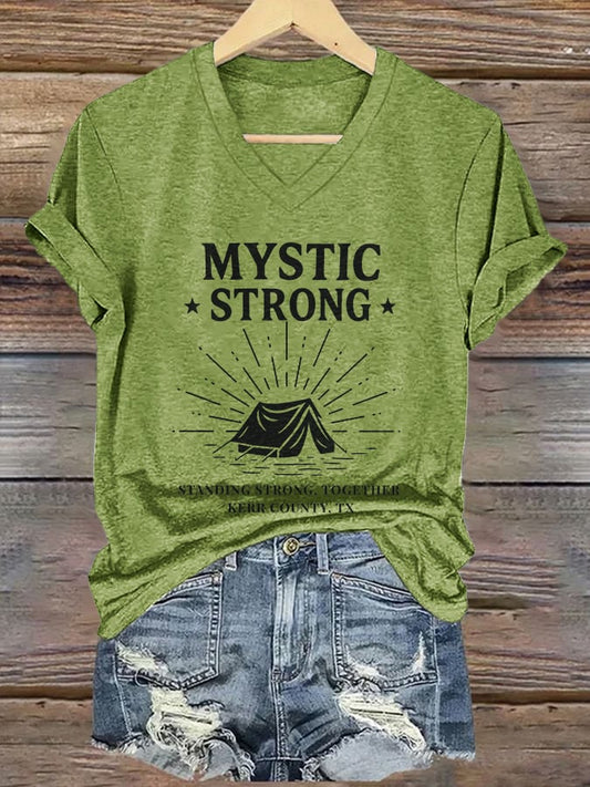 🙏💔Join us in praying for Texas.🙏V-Neck Retro Texas Strong Mystic Strong Standing Strong, Together Kerr County, TX Print T-Shirt