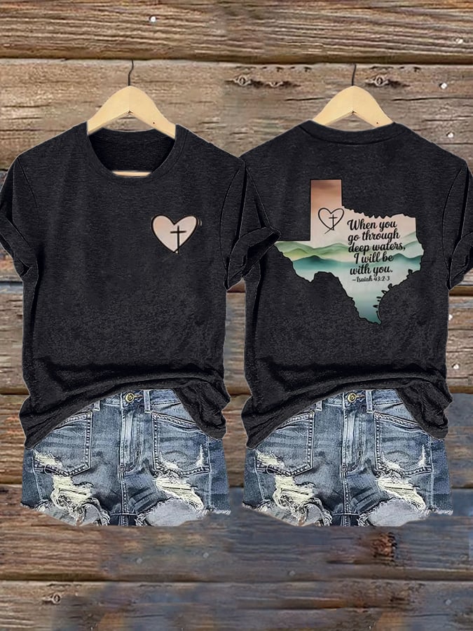 🙏💔Join us in praying for Texas.🙏Women's When You Go Through Deep Waters, I Will Be With You. Isaiah 43:2  Faith Printed T-Shirts