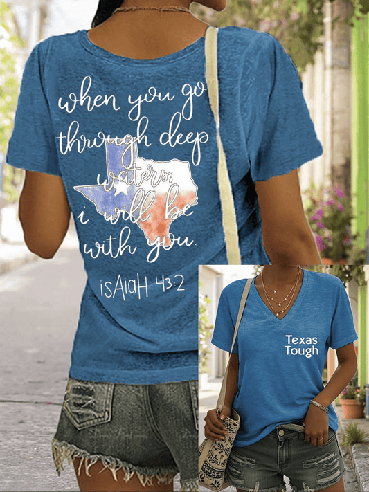 🙏💔Join us in praying for Texas.🙏V-Neck Retro Texas Strong The Stars At Night Are Big And Bright Deep In The Heart Of Texas Print T-Shirt