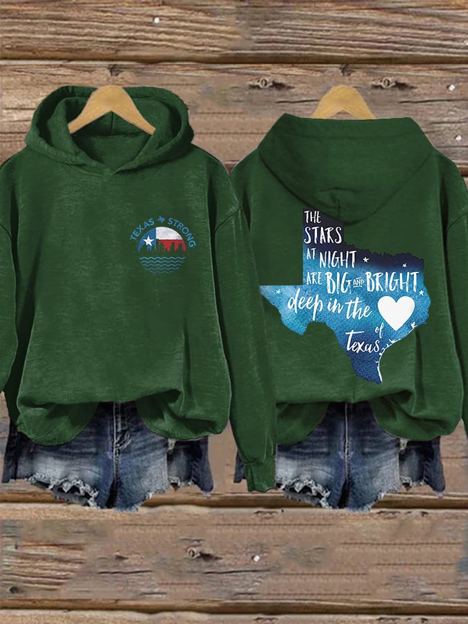 🙏💔Join us in praying for Texas.🙏Retro Retro Texas Strong The Stars At Night Are Big And Bright Deep In The Heart Of Texas Print Hoodie