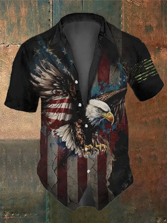 Men's Vintage Skull and Independence Day Print Short Sleeve Shirt