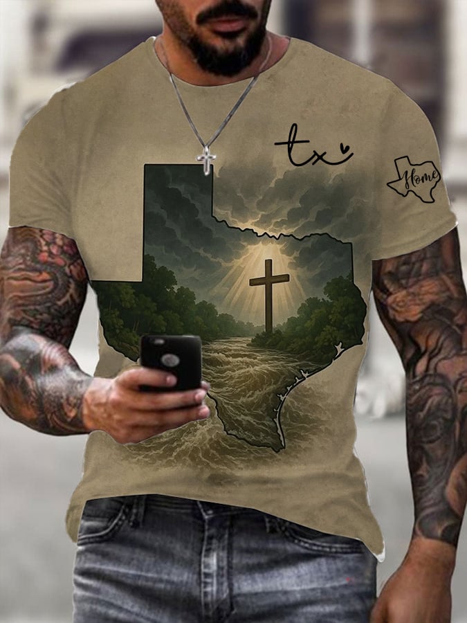🙏💔Join us in praying for Texas.🙏Men's Texas Strong Print Crew Neck T-Shirt