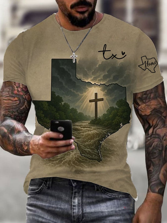 🙏💔Join us in praying for Texas.🙏Men's Texas Strong Print Crew Neck T-Shirt