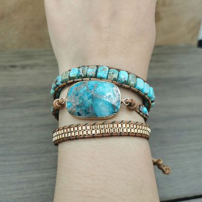Natural Turquoise Gemstone Bracelet, Crystal Beads Bracelet