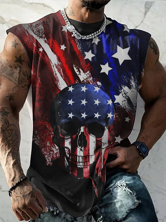 Men's Vintage Independence Day and Skull Print Vest