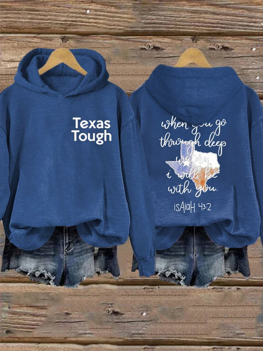 🙏💔Join us in praying for Texas.🙏Retro Texas Tough When You Go Through Deep Waters, I Will Be With You. Isaiah 43:2 Print Hoodie