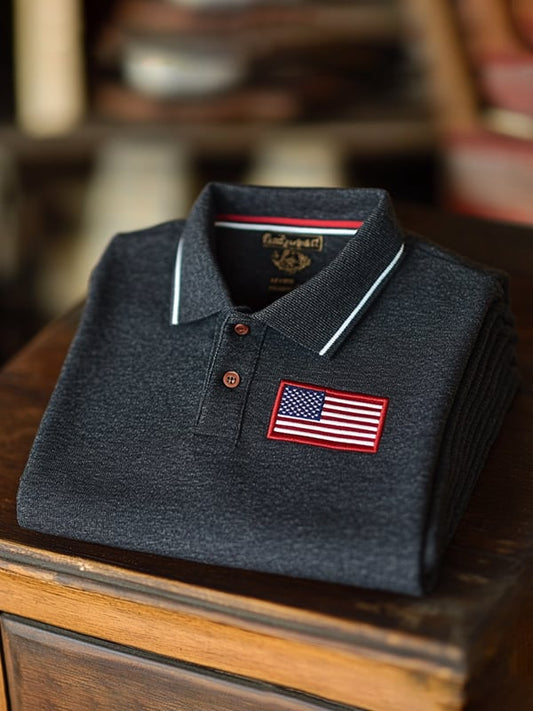 Men's Classic Business Flag Independence Day Short Sleeve Polo Shirt