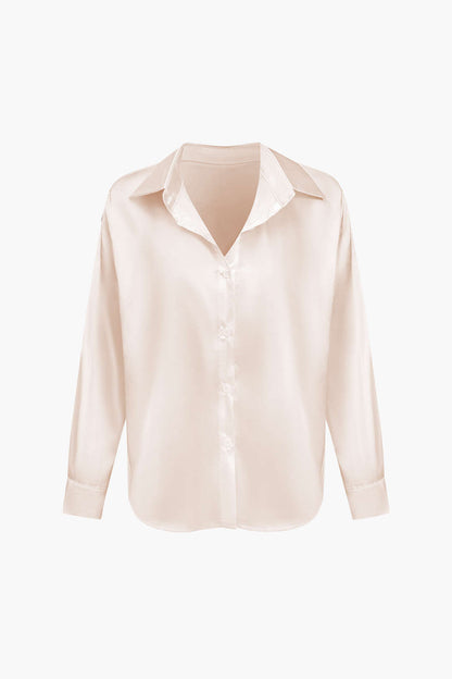 Basic Solid Satin Long-Sleeve Shirt