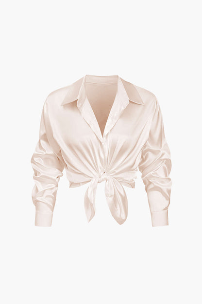 Basic Solid Satin Long-Sleeve Shirt