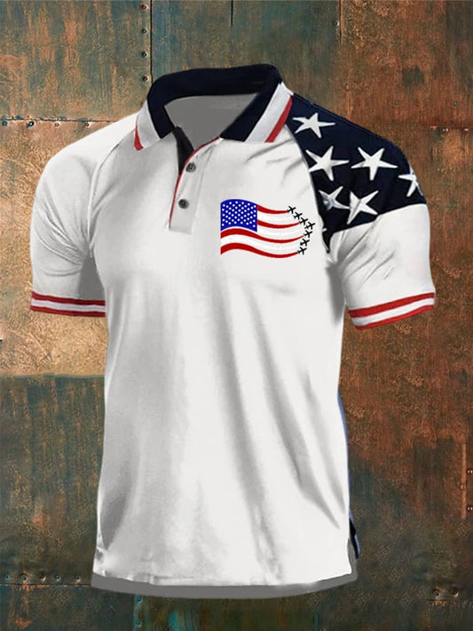 Men's American Flag Print Polo Shirt