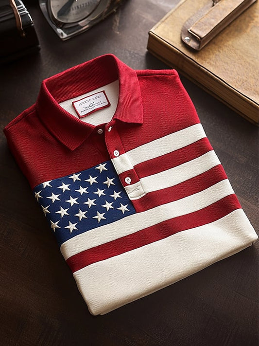 Men's Classic Business Flag Independence Day Short Sleeve Polo Shirt