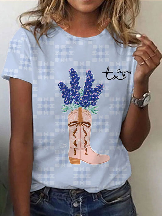 Women's Texas Flooding  Printed Round Neck T-Shirt