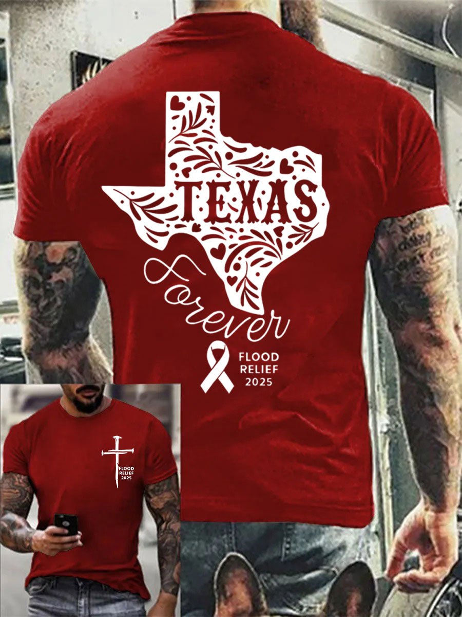 Men's Texas Flood TEXAS Forever Print Crew Neck T-Shirt