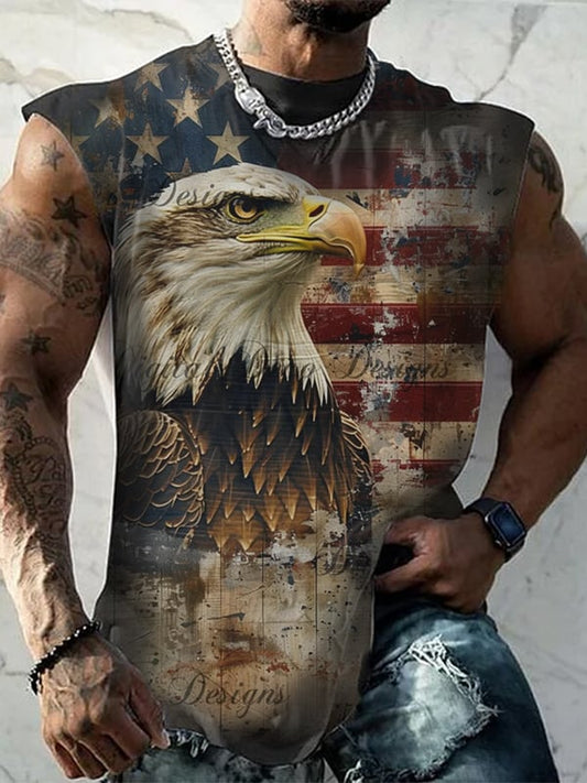 Men's Vintage Independence Day and Skull Print Vest