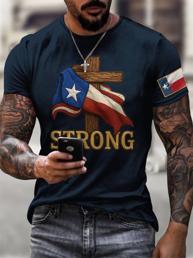 🙏💔Join us in praying for Texas.🙏Men's Retro Texas Strong Faith Cross Print T-Shirt