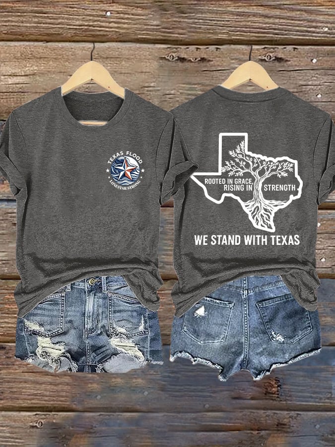 🙏💔Join us in praying for Texas.🙏Retro Texas Flood Lone Star Strong Rooted In Grace, Rising In Strength We Stand With Texas Print T-Shirt
