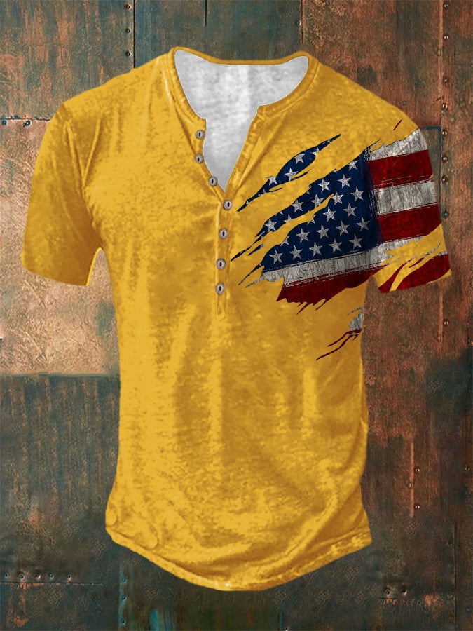 Casual Button Neck Short Sleeve Printed T-Shirt