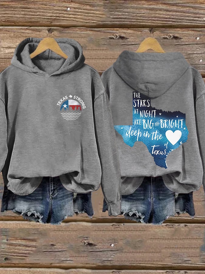 🙏💔Join us in praying for Texas.🙏Retro Retro Texas Strong The Stars At Night Are Big And Bright Deep In The Heart Of Texas Print Hoodie