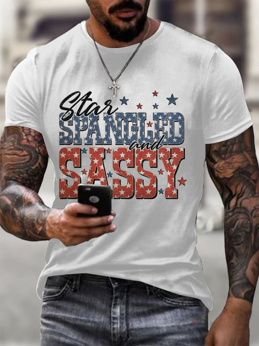 Men's Star Spangled And Sassy Printed Round Neck T-Shirt