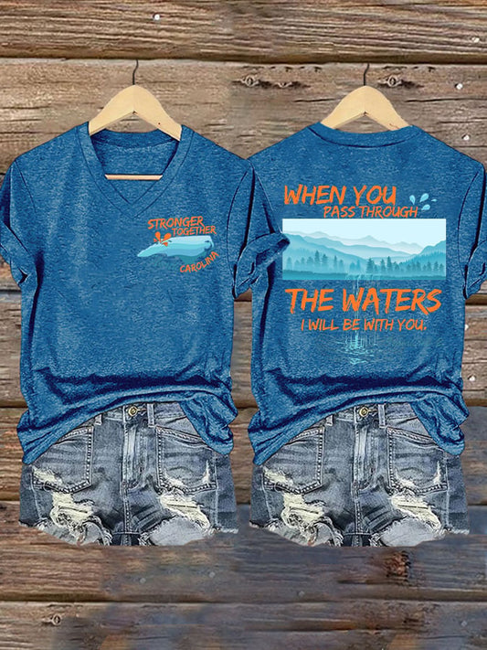 🙏💔Join us in praying for Texas.🙏Women's When You Pass Through The Waters, I Will Be With You Printed Short-Sleeved T-Shirt