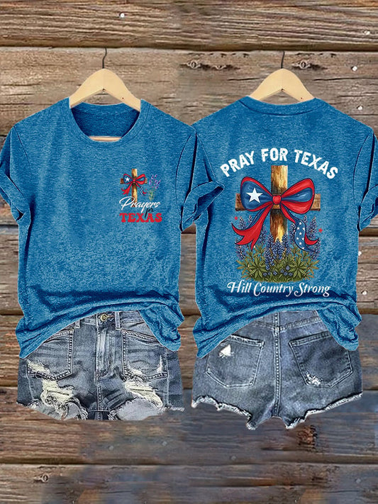 🙏💔Join us in praying for Texas.🙏Retro Prayers For Texas Pray For Texas Hill Country Strong Print T-Shirt