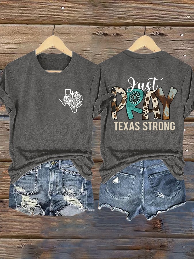 🙏💔Join us in praying for Texas.🙏Retro Just Pray Texas Strong Faith Cross Print T-Shirt