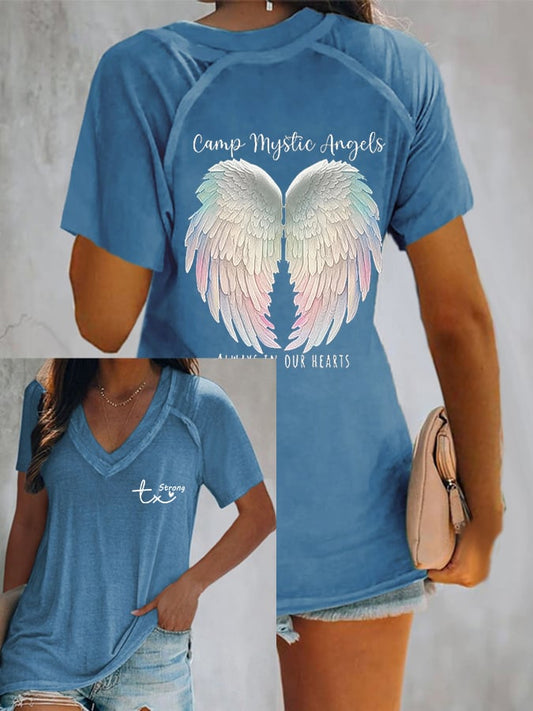 🙏💔Join us in praying for Texas.🙏Women's Mysterious Camp Angels Are Forever in Our Hearts Print Casual T-Shirt