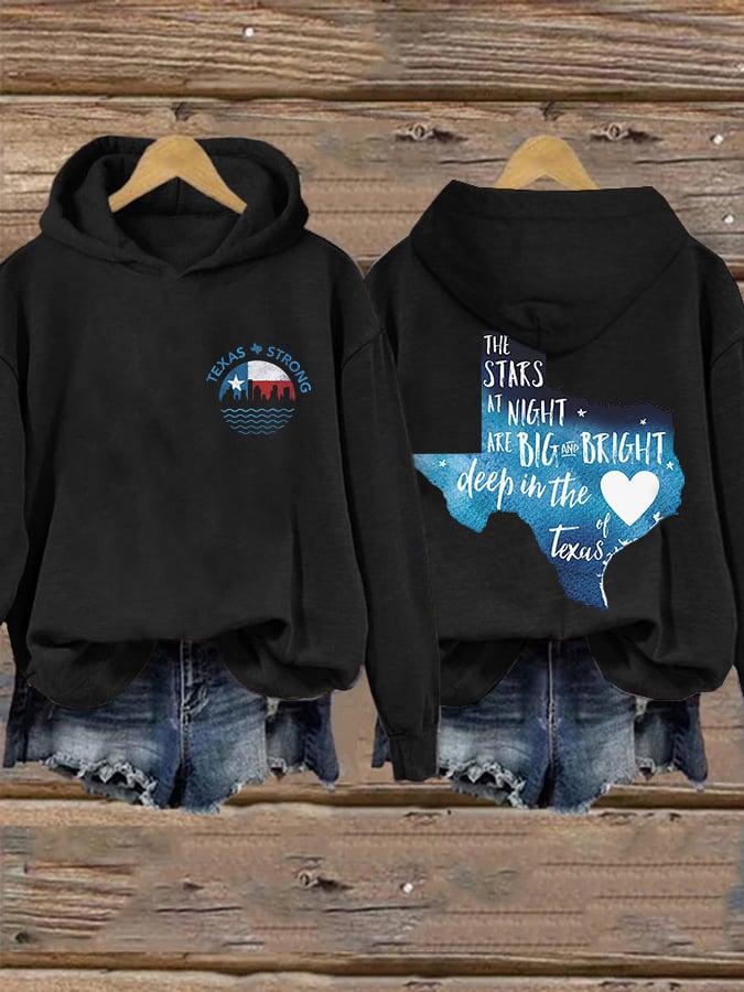 🙏💔Join us in praying for Texas.🙏Retro Retro Texas Strong The Stars At Night Are Big And Bright Deep In The Heart Of Texas Print Hoodie