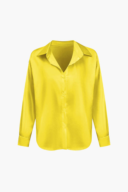Basic Solid Satin Long-Sleeve Shirt