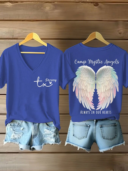Women's Camp Mystic Angels Always In Our Hearts Print Casual T-Shirt