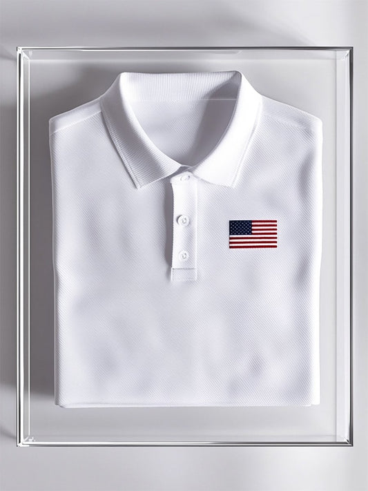Men's Business Casual Independence Day Striped Button Short Sleeve Polo Shirt