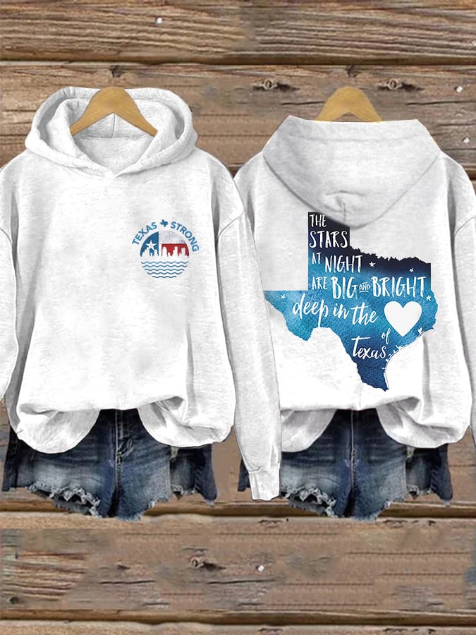 🙏💔Join us in praying for Texas.🙏Retro Retro Texas Strong The Stars At Night Are Big And Bright Deep In The Heart Of Texas Print Hoodie