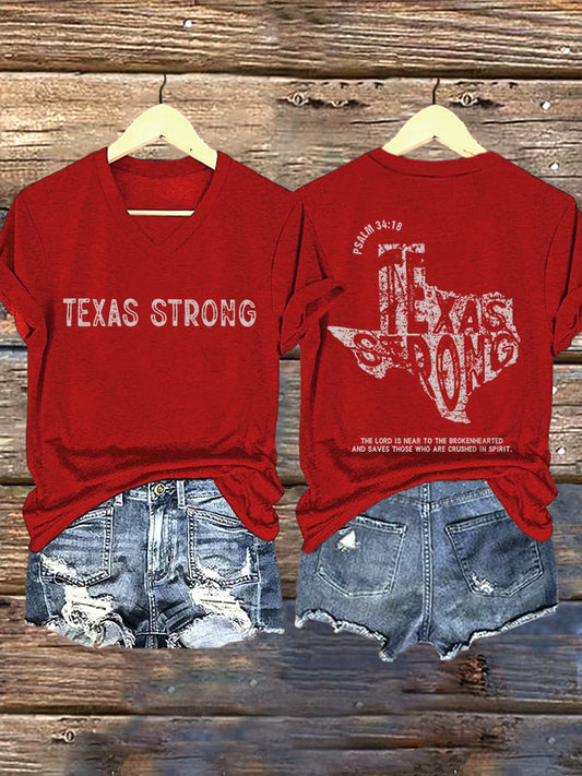 🙏💔Join us in praying for Texas.🙏V-Neck Retro Texas Strong Psalm 34:18 The Lord Is Near To The Brokenhearted And Saves Those Who Are Crushed In Spirit Print T-Shirt