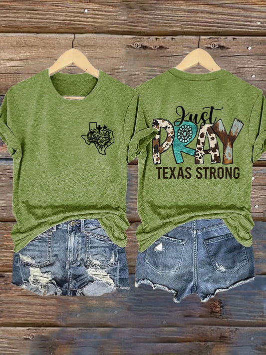 🙏💔Join us in praying for Texas.🙏Retro Just Pray Texas Strong Faith Cross Print T-Shirt