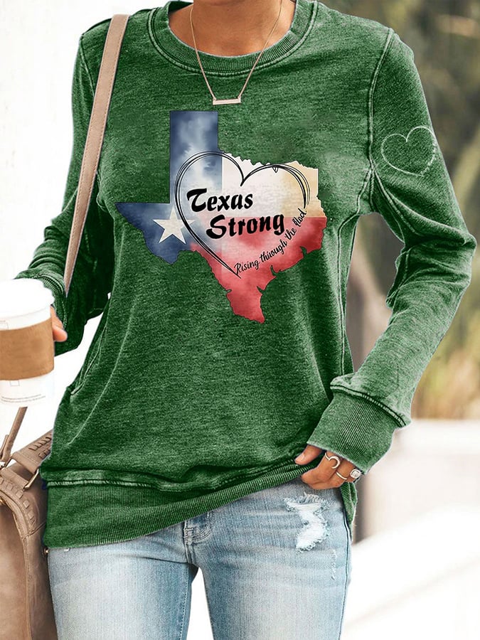 🙏💔Join us in praying for Texas.🙏Retro Texas Strong Rising Through The Flood Love Heart Print Sweatshirt