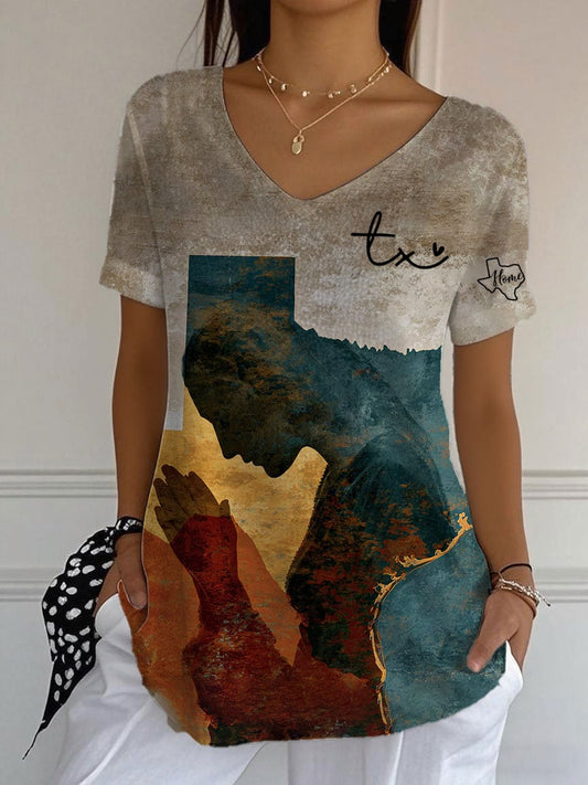 🙏💔Join us in praying for Texas.🙏Women's Texas Flood Pray for Texas Printed Striped Fabric Casual V Neck T-Shirt
