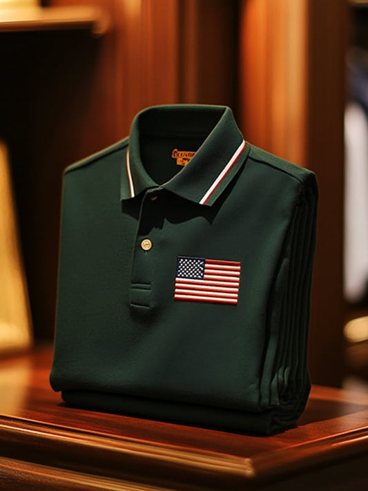 Men's Classic Business Flag Independence Day Short Sleeve Polo Shirt