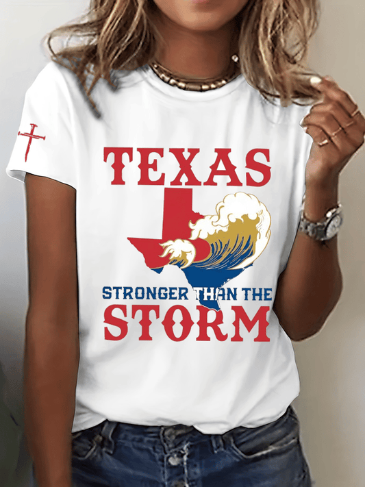 Women's Texas Stronger Than The Storm Print Crew Neck T-Shirt
