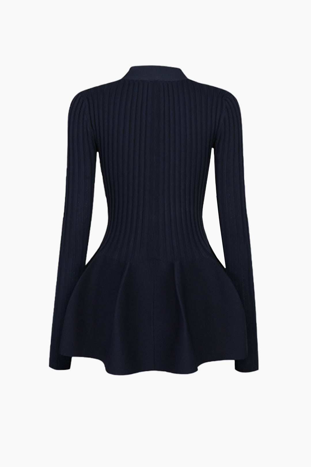 Solid V-neck Puff Hem Sweater Cardigan
