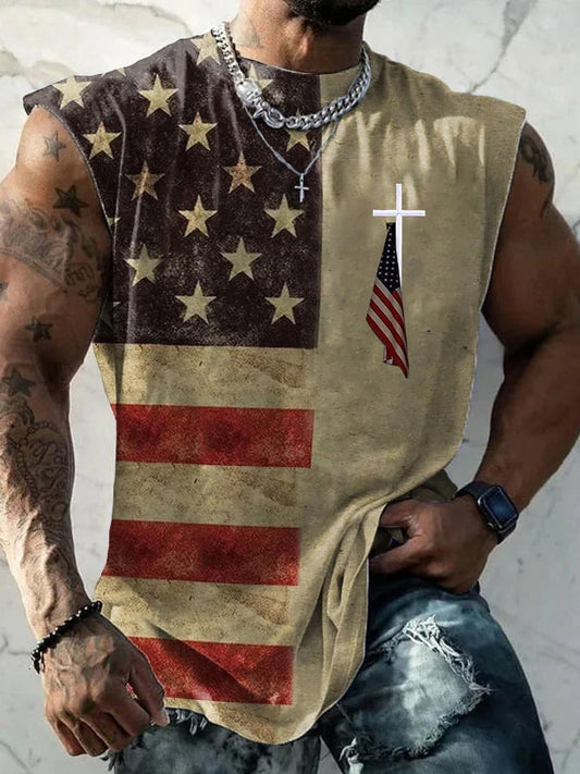 Men's Cross Believe Print Crew Neck Vest