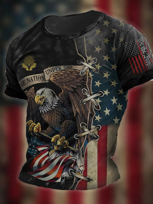 Men's Vintage Independence Day Skull Print Short Sleeve T-Shirt