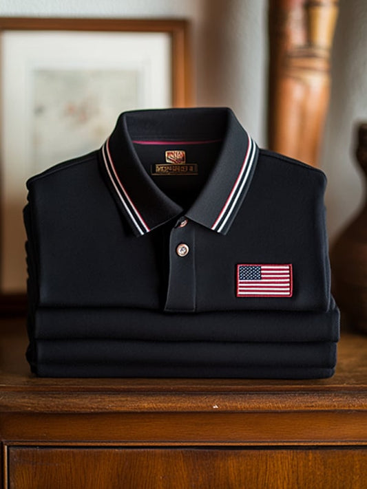 Men's Classic Business Flag Independence Day Short Sleeve Polo Shirt