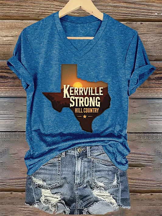 🙏💔Join us in praying for Texas.🙏V-Neck Retro Kerrville Strong Hill Country StrongPrint T-Shirt